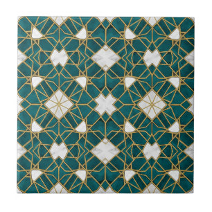 Moroccan Teal and Gold Islamic Geometric Seamless  Tile