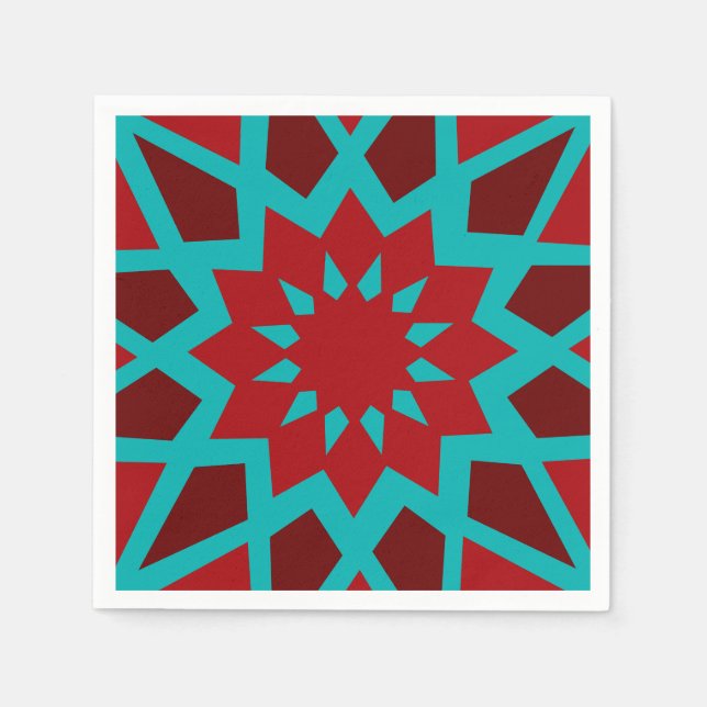 Moroccan Teal And Red Paper Napkins (Front)
