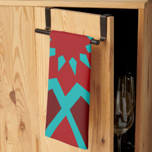 Moroccan Teal And Red Pattern Kitchen Towel