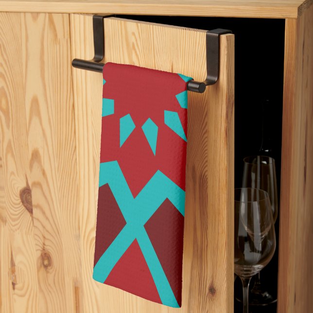 Moroccan Teal And Red Pattern Kitchen Towel (Thirds Fold)