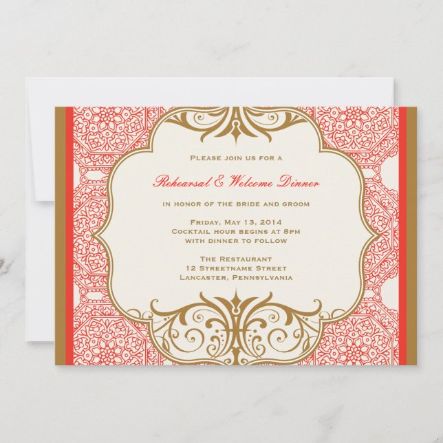 Moroccan Themed Rehearsal Dinner Invitation (Front)