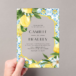 Moroccan Tile and Lemons Mediterranean Wedding Acrylic Invitations