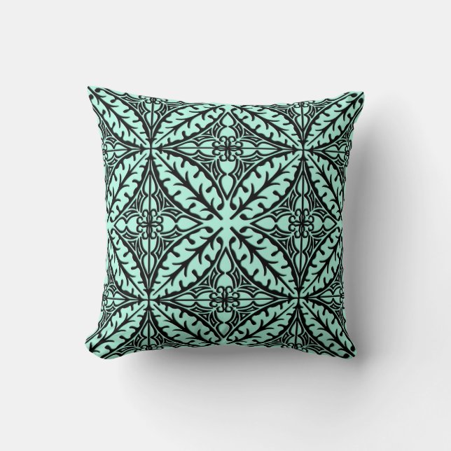 Moroccan tile - aqua blue and black cushion (Front)