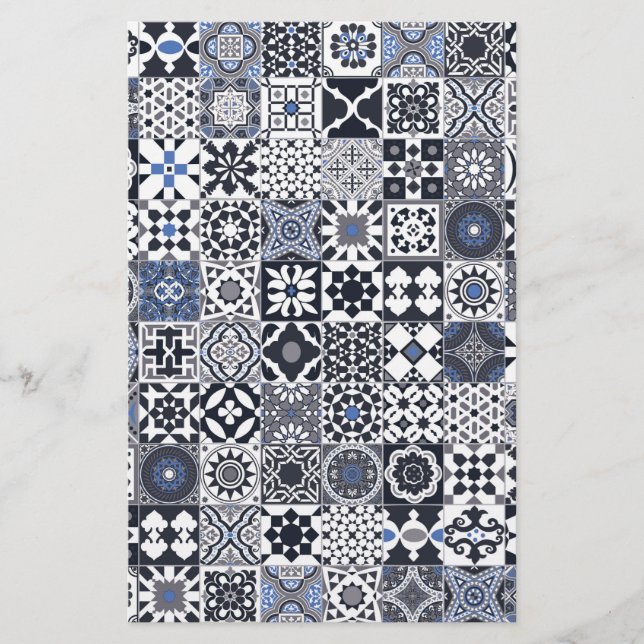 Moroccan tile black,blue,grey stationery (Front)