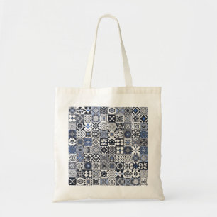 Moroccan tile black,blue,grey tote bag