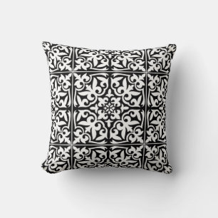 Moroccan tile - black with white background cushion