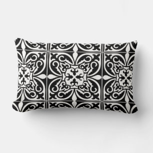 Moroccan tile - black with white background lumbar cushion