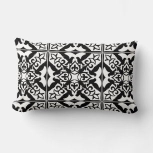 Moroccan tile - black with white background lumbar cushion