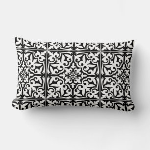 Moroccan tile - black with white background lumbar cushion