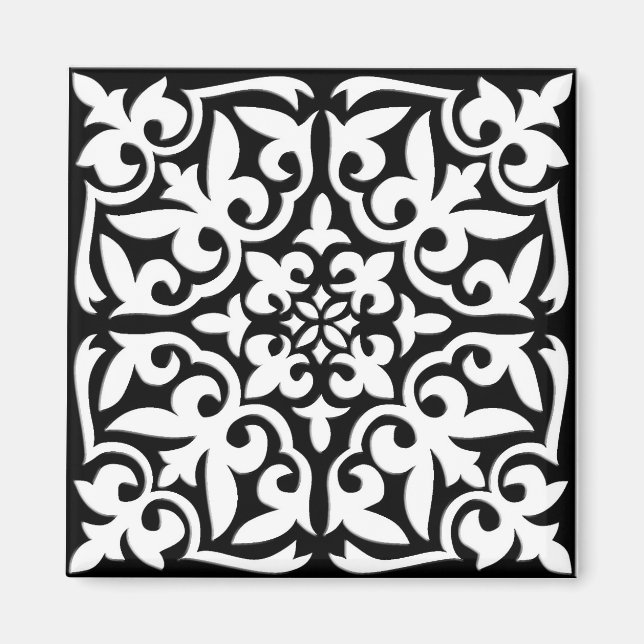 Moroccan tile - black with white background magnet (Front)