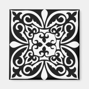 Moroccan tile - black with white background magnet
