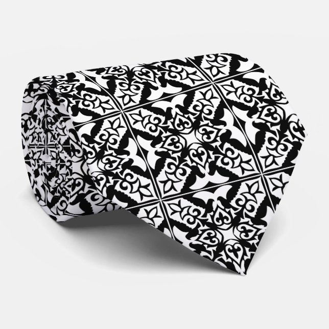 Moroccan tile - black with white background tie (Rolled)