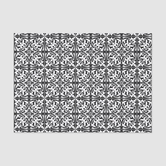 Moroccan tile - black with white background tissue paper (Front)