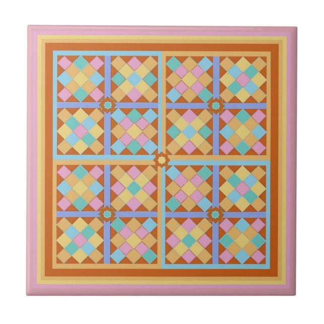 Moroccan tile blocks pattern on pink background (Front)