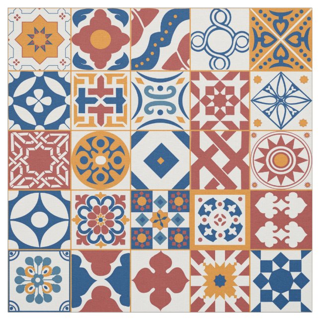 Moroccan tile - blue and bordo fabric (Swatch)