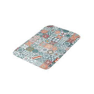 Moroccan tile - blue and brown bath mat