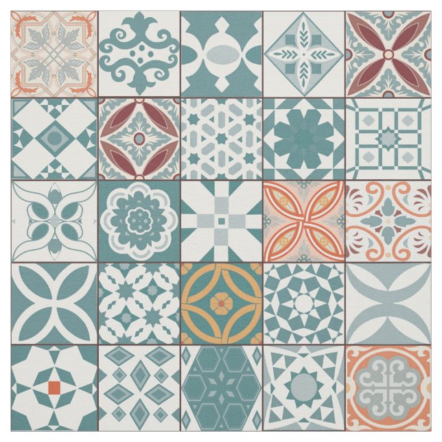 Moroccan tile - blue and brown fabric (Swatch)