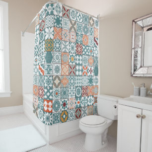 Moroccan tile - blue and brown shower curtain