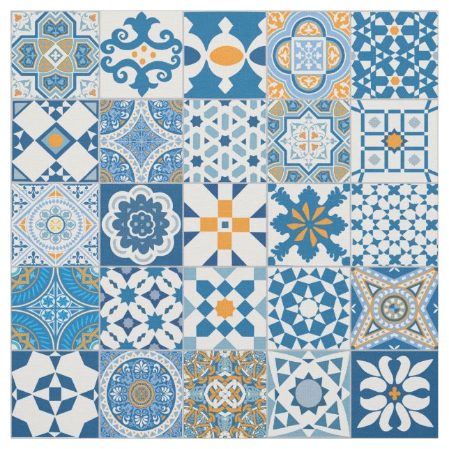 Moroccan tile - blue and orange fabric (Swatch)