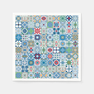 Moroccan tile - blue and red napkin