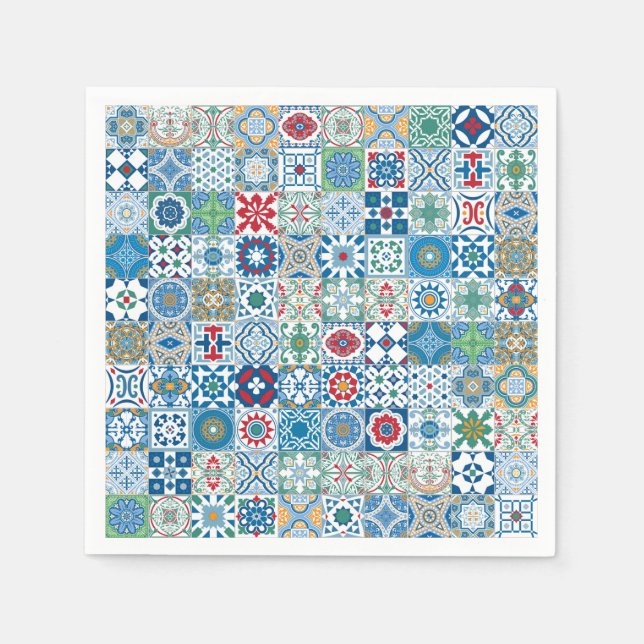 Moroccan tile - blue and red napkin (Front)