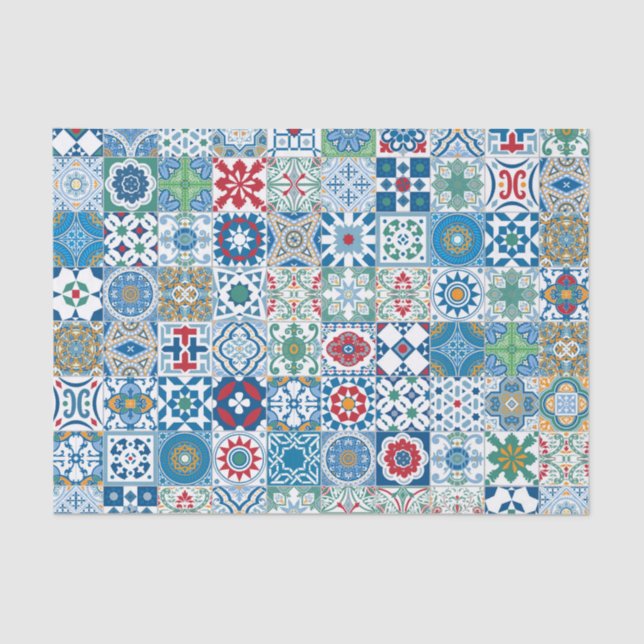 Moroccan tile - blue and red tissue paper (Front)