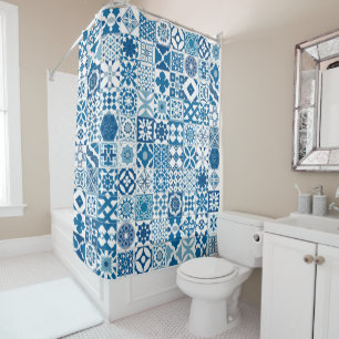Moroccan tile - blue and white shower curtain
