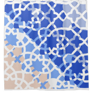 Moroccan tile blue beige print shower curtain