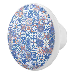 Moroccan tile blue,brown ceramic knob