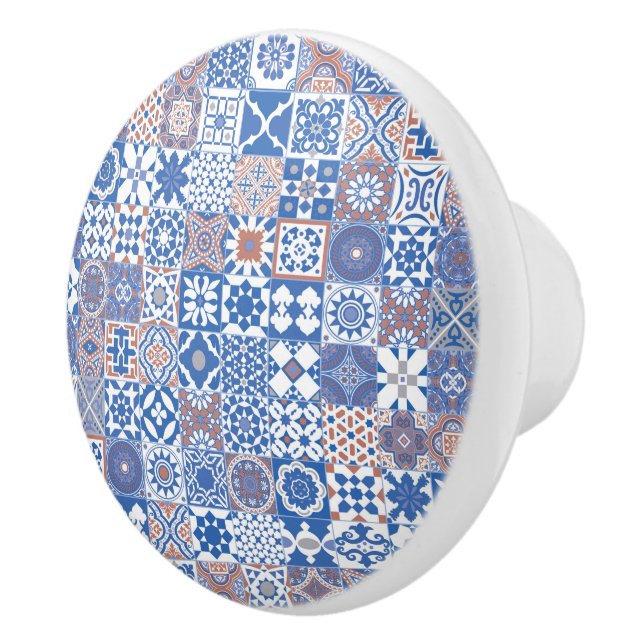 Moroccan tile blue,brown ceramic knob (Right)