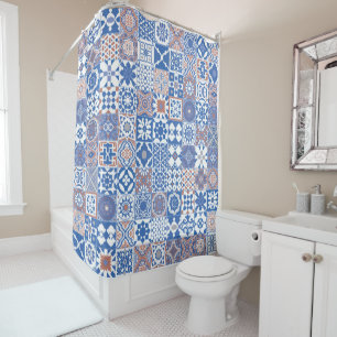 Moroccan tile blue,brown shower curtain
