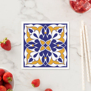 Moroccan Tile Blue Yellow Vintage Bohemian Pattern Napkin