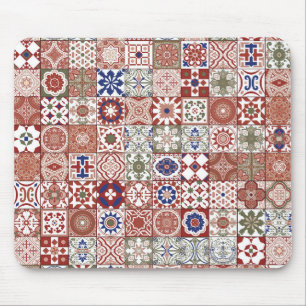 Moroccan tile - burgundy and blue mouse pad