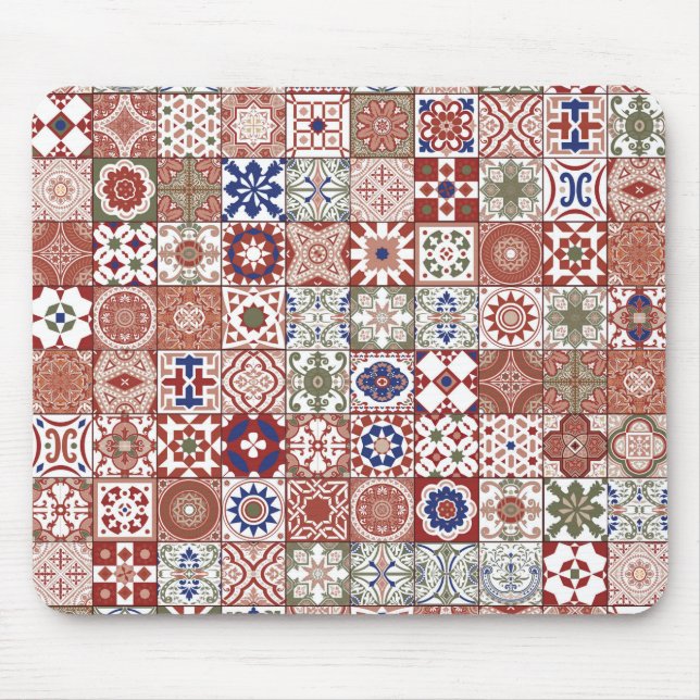Moroccan tile - burgundy and blue mouse pad (Front)