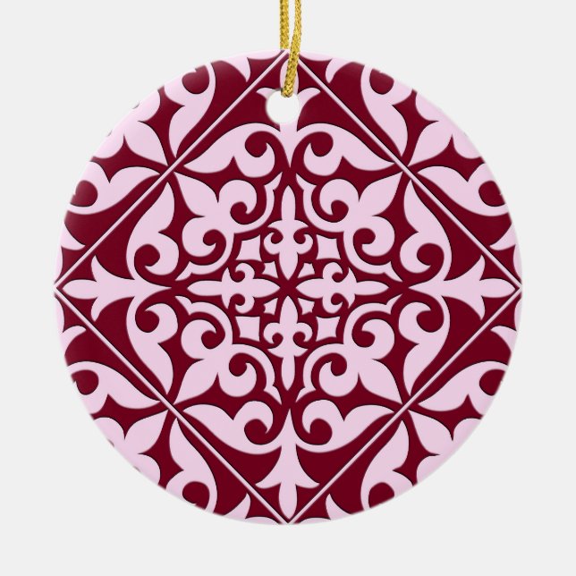 Moroccan tile - burgundy and pink ceramic tree decoration (Front)