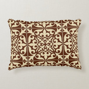 Moroccan tile - chocolate brown and beige decorative cushion