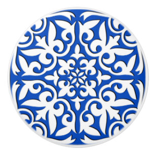 Moroccan tile - cobalt blue and white ceramic knob