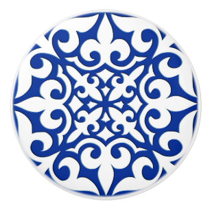 Moroccan tile - cobalt blue and white ceramic knob