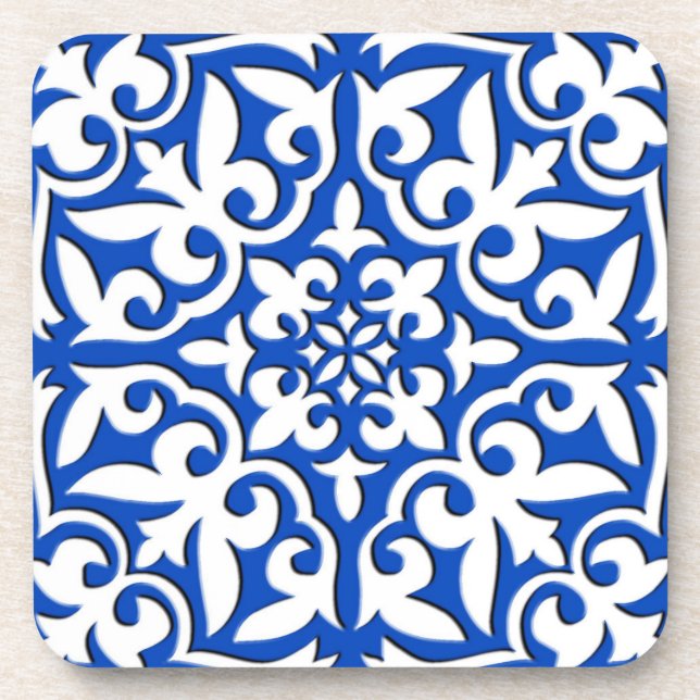 Moroccan tile - cobalt blue and white coaster (Front)
