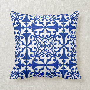 Moroccan tile - cobalt blue and white cushion