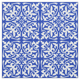 Moroccan tile - cobalt blue and white fabric