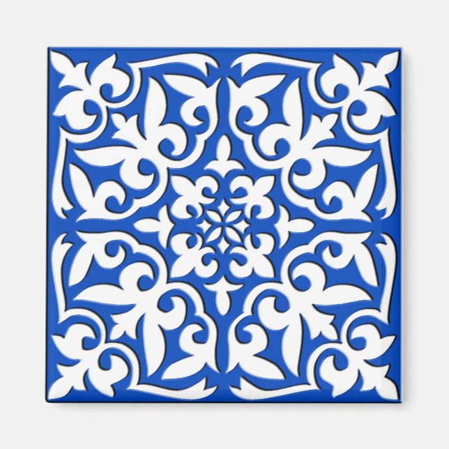 Moroccan tile - cobalt blue and white magnet (Front)