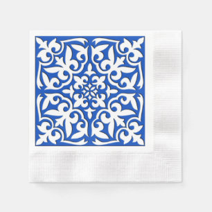 Moroccan tile - cobalt blue and white napkin