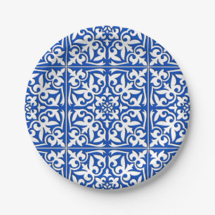 Moroccan tile - cobalt blue and white paper plate