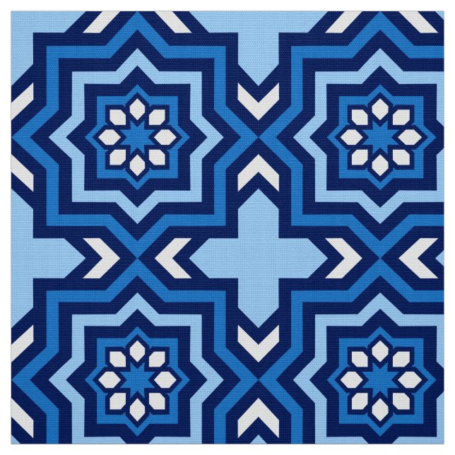 Moroccan Tile, Cobalt, Navy and Light Blue Fabric (Swatch)