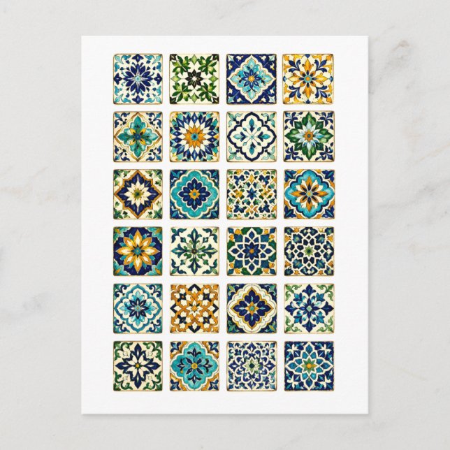 Moroccan Tile Collage Illustration Postcard (Front)