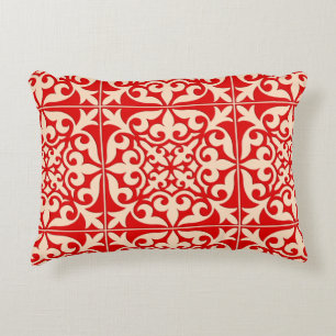 Moroccan tile - coral orange and peach decorative cushion