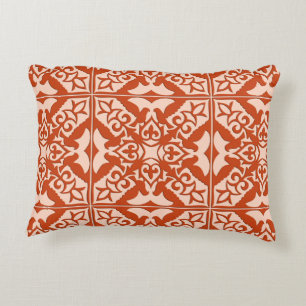 Moroccan tile - coral orange and peach decorative cushion