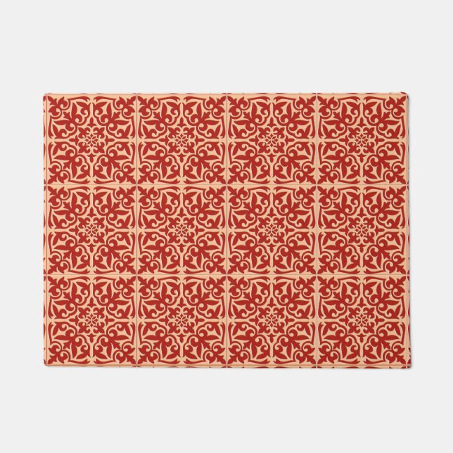 Moroccan tile - coral orange and peach doormat (Front)