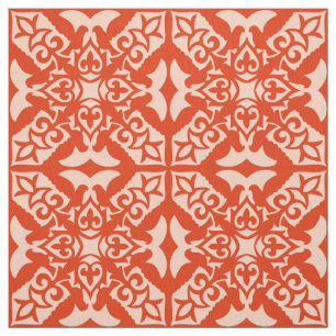 Moroccan tile - coral orange and peach fabric